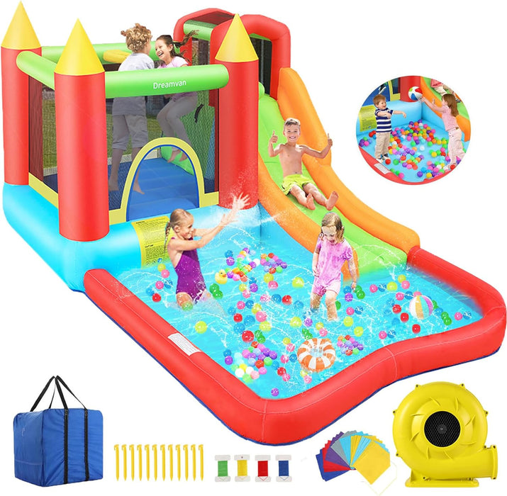 AKEYDIY Inflatable Bounce House with Slide |13 x 12ft Kids Bounce House Jump 'n Slide, Rocket Castle Bouncer,Water Bounce House & Slide Park,Climb&Jump All-in-one Bouncy House for Kids 3-12 Backyard