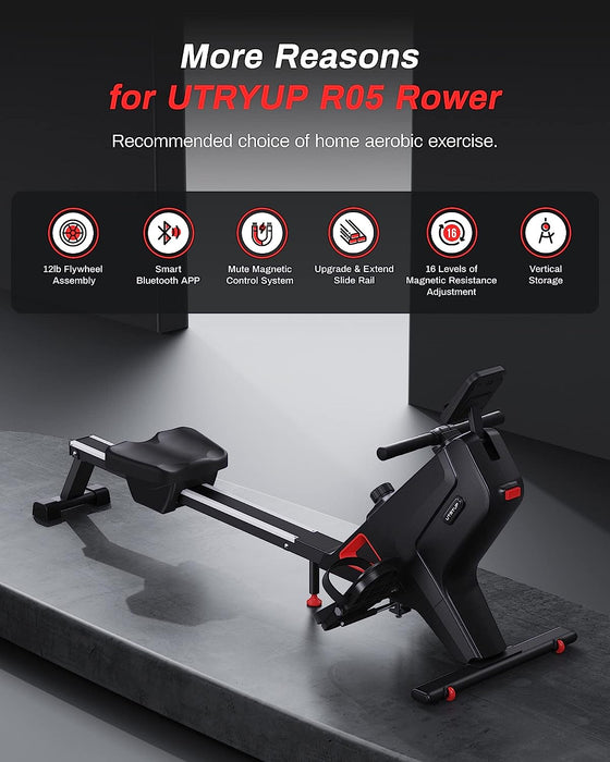 UTRYUP Magnetic Rowing Machines for Home, Compact and Saves Space - Vertical/Folding Storage, 350 LB Weight Capacity with Bluetooth App Supported, Tablet...