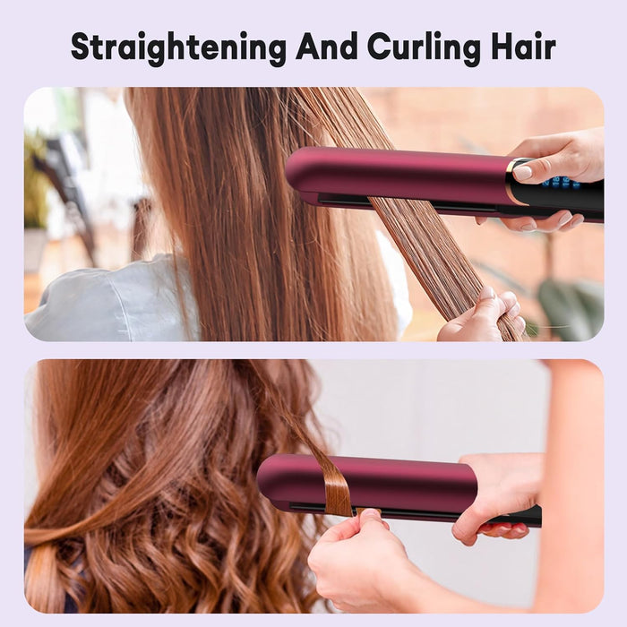 Flat Iron Hair Straightener and Curler 2 in 1 Plancha de Cabello 10s Fast Heat Up Flat Iron with Clear LCD Display Professional Ceramic Coating for Shinier & Smoother Hair,Hair Styling Tool