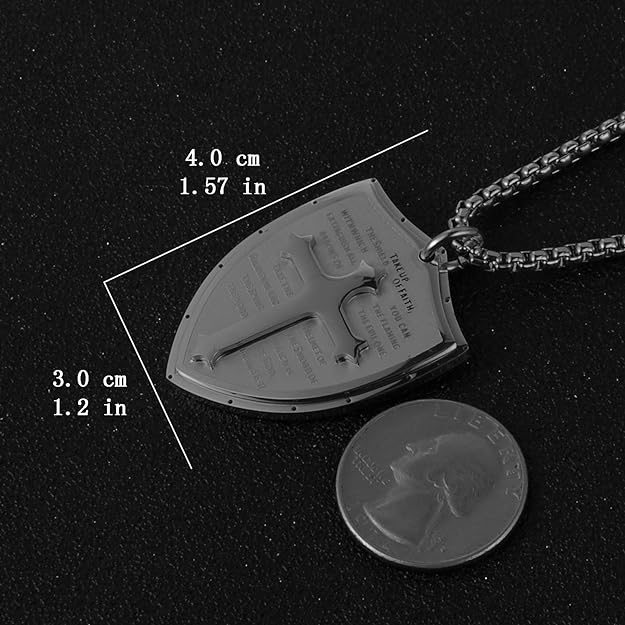 HZMAN Shield Armor of God Ephesians 6:16-17, Faith Cross Stainless Steel Pendant Necklace