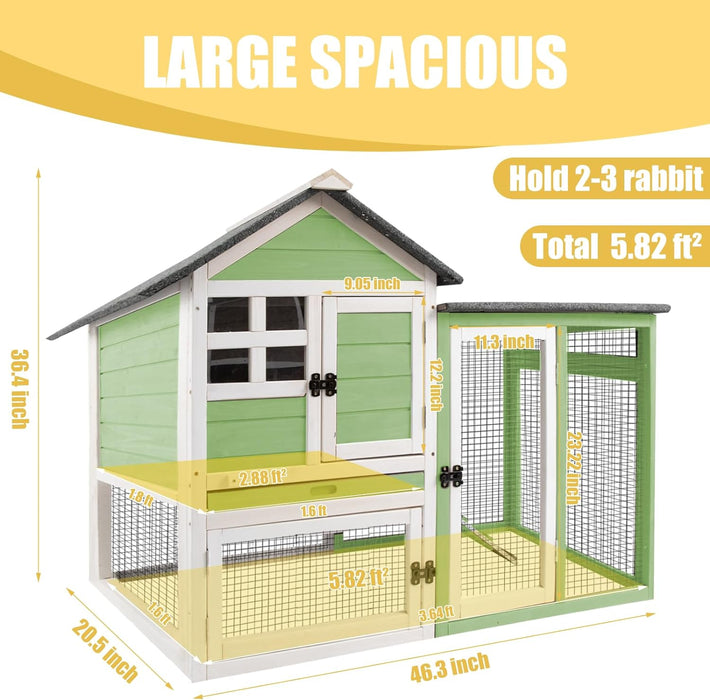 Rabbit Hutch Indoor Large Wooden Rabbit Hutch Outdoor Rabbit Cages Wooden Rabbit Hutch with Pull Out Tray Large Rabbit Hutch Bunny Hutch Indoor Guinea Pig Cages Waterproof Asphalt Roof