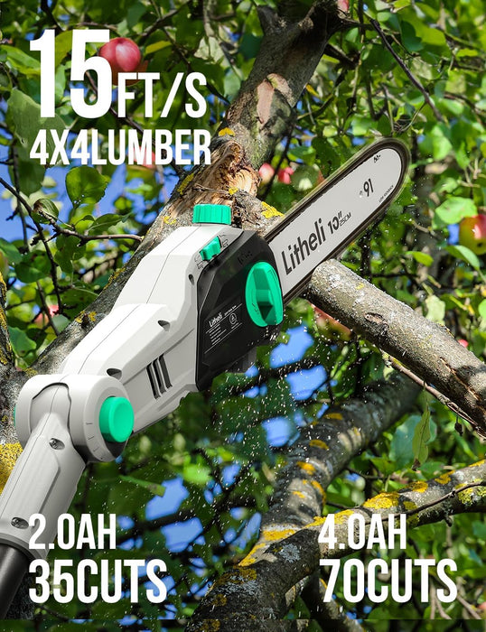 Litheli Cordless Pole Saw 10-Inch, 20V Battery-Powered Pole Saws for Tree Trimming, Tree Trimmer for Branch Cutting, Trimming, Pruning, with 2.0Ah Battery & Charger