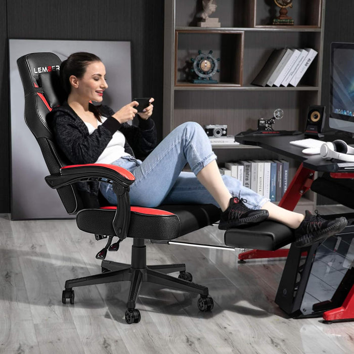 LEMBERI Video Game Chairs with footrest, Big and Tall Gamer Chair for Adults, 400lb Capacity, Racing Style Computer Chair with Headrest and Lumbar Support