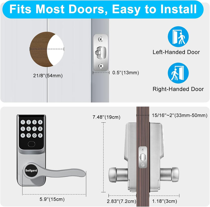 Keyless Entry Door Lock, 5-in-1 Smart Door Lock with Keypads, Digital Fingerprint Biometric Wireless Door Locks for Front Door