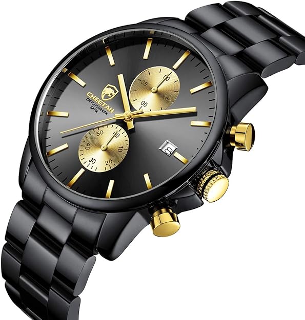 GOLDEN HOUR Fashion Business Mens Watches with Stainless Steel Waterproof Chronograph Quartz Watch for Men, Auto Date