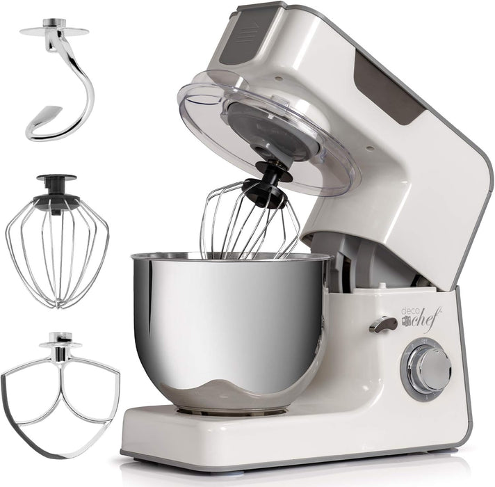 Deco Chef 5.5 QT Kitchen Stand Mixer, 550W 8-Speed Motor with Pulse Functionality, includes Dough Hook, Flat Beater, Wire Whip, Stainless Steel Mixing Bowl, and Transparent Splash Guard