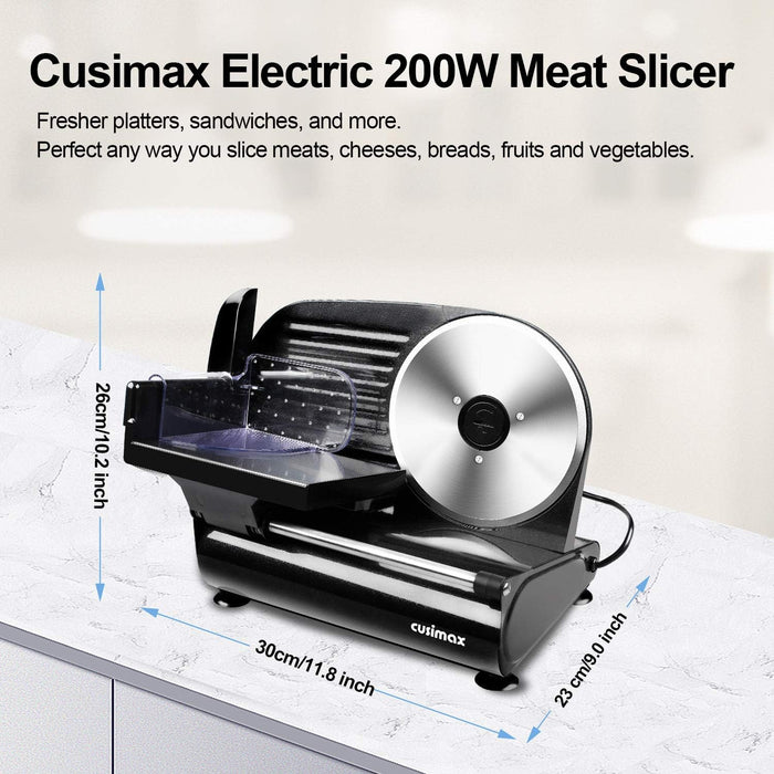 Meat Slicer,CUSIMAX Electric Deli Meat Slicer for Home,2 Removable 7.5''Stainless Steel Blades and Pusher,1-15mm Adjustable Thickness Food Slicer Easy for Cut Meat,Cheese,Bread