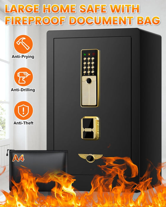 4.0 Cuft Super Large Fireproof Home Safe Box, Heavy Duty Digital Office Safes Fireproof Waterproof with Key Combination Lock, Sensor Light, Security Document Fire Safe for Jewelry Money Medicine