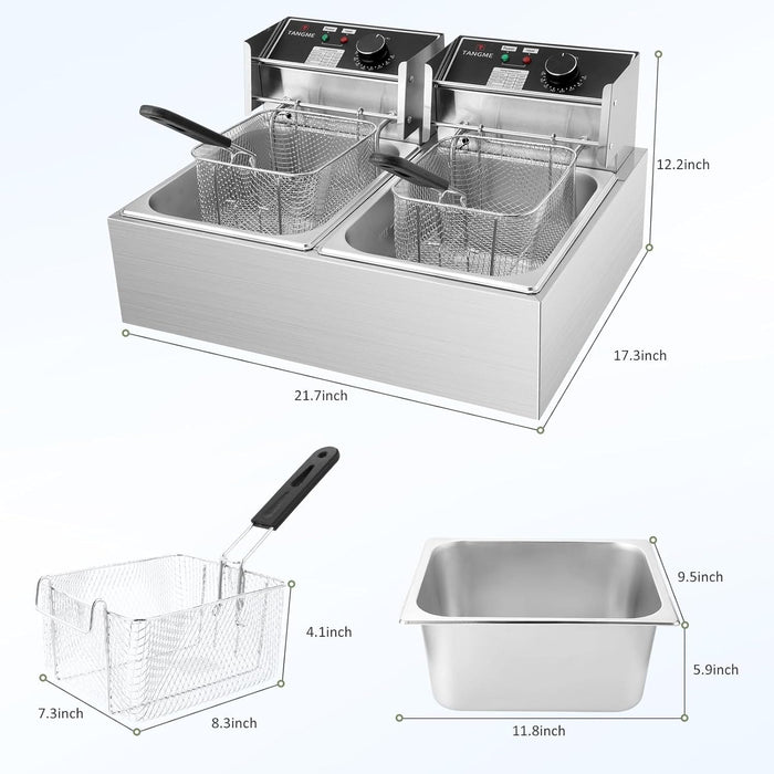 Commercial Deep Fryer - 3400W Electric Deep Fryers with 2x6.35QT Baskets 0.6mm Thickened Stainless Steel