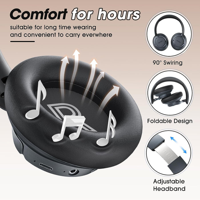 BERIBES Upgraded Hybrid Active Noise Cancelling Headphones with Transparent Modes,70H Playtime Bluetooth Headphones Wireless Bluetooth with Mic, Deep Bass,3.5MM Cable,Soft-Earpads,Fast Charging-Black