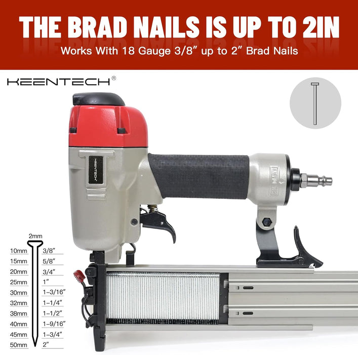 Pneumatic Brad Nailer, 18 Gauge, Accepts 3/8-Inch to 2-Inch Brad Nails, Nail Gun with 3000pcs Nails and Carrying Case for Framing, Woodworking, Carpentry and DIY Project, Red (KT-F50B)
