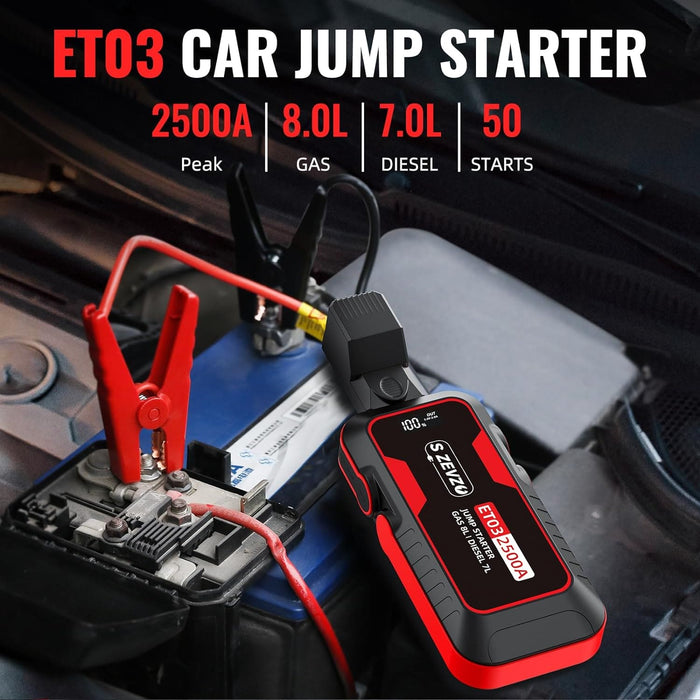 ZEVZO ET03 Car Jump Starter 2500A Jump Starter Battery Pack for Up to 8.0L Gas and 7.0L Diesel