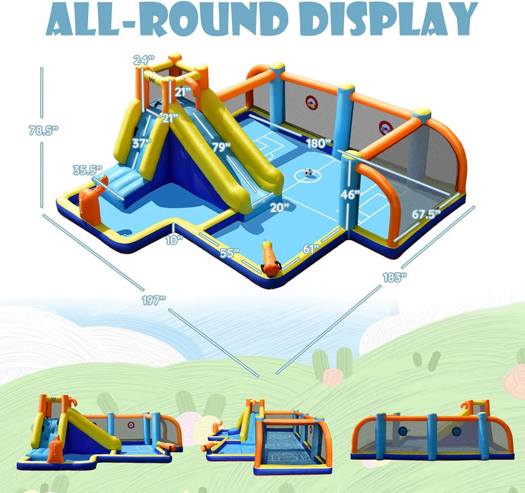 BOUNTECH Inflatable Water Slide, 15x16.5FT Mega Water Soccer Waterslide Park for Outdoor Fun with Splash Pool, 735w Blower, Climbing, Water Slides Inflatables for Big Kids Backyard Party Gifts