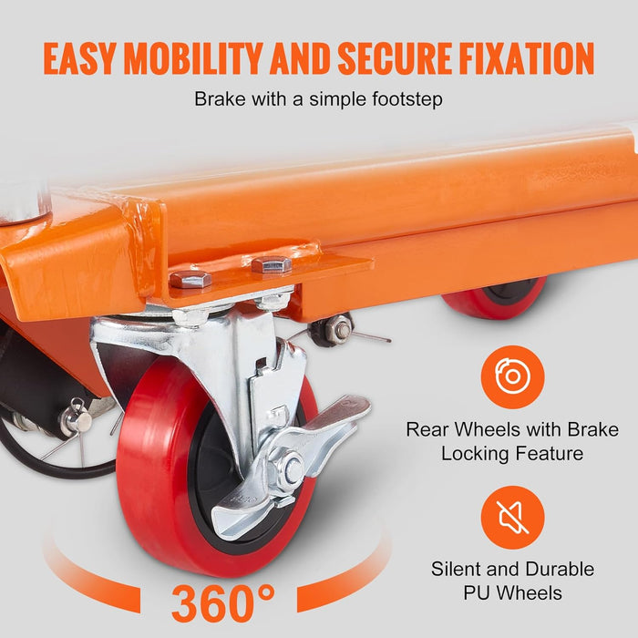 VEVOR TF15 Hydraulic Lift Table Cart, 330lbs Capacity 28.5" with 4 Wheels and Non-Slip Pad, for Material Handling and Transportation, Orange