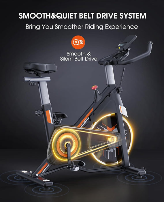 Stationary Exercise Bikes,Magnetic Resistance,Quiet Belt Drive Indoor Stable Cycling Bike 330LBs for Home, Monitor & Phone Mount & Comfortable Seat