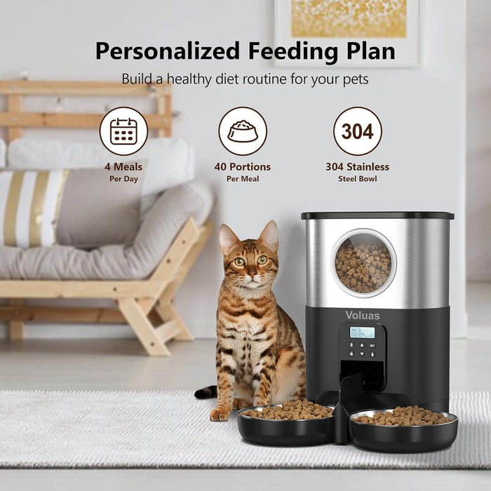 VOLUAS Automatic Cat Feeders for Two Cats, Pet Feeder