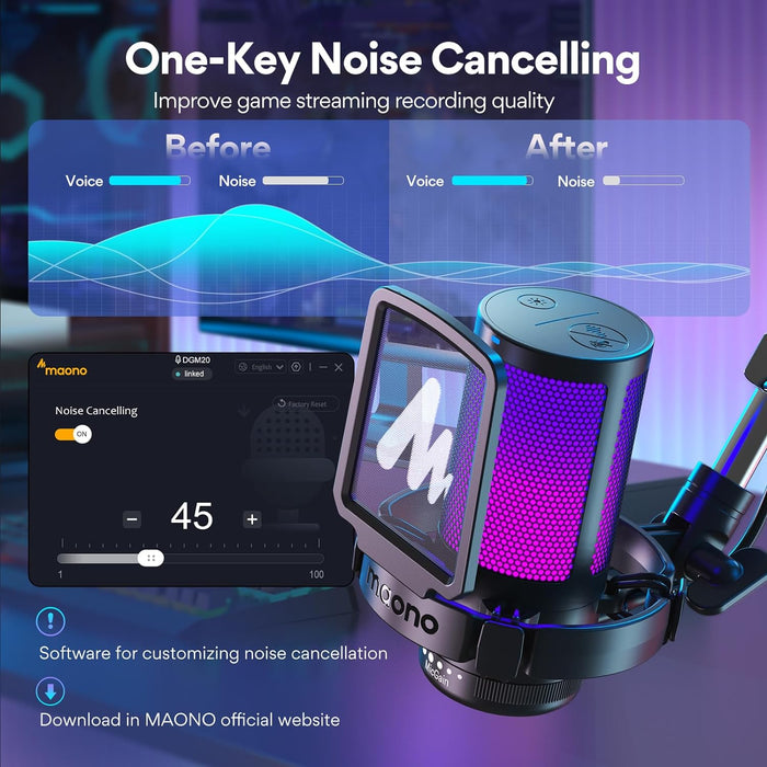 MAONO Gaming USB Microphone, Noise Cancellation Condenser mic with Mute, Gain, Monitoring, Boom Arm for Streaming, Podcast, Twitch, YouTube, Discord, PC, Computer, PS4, PS5, Mac, GamerWave DGM20S