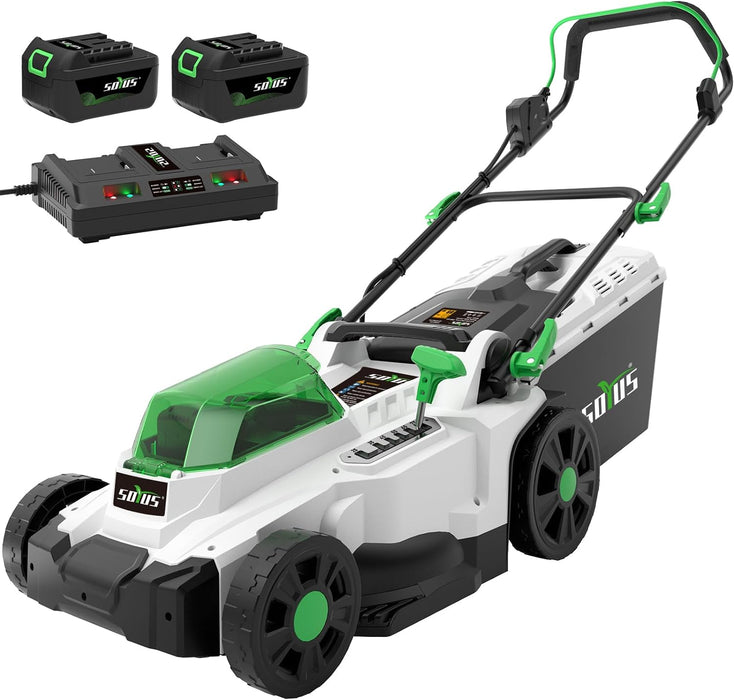 SOYUS Electric Lawn Mower Cordless, 40V 15 Inch Battery Powered Push Lawn Mower with Brushless Motor, 6-Postion Height Adjustment, 2x4.0Ah Batteries & Charger Included