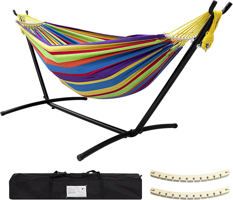 SZHLUX Double Hammock with Stand Included 450lb Capacity Steel Stand, Premium Carry Bag Included and Two Anti Roll Balance Beam