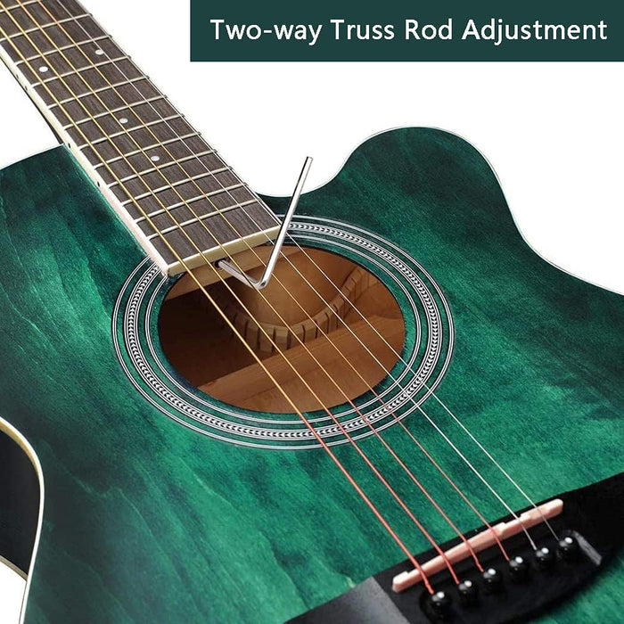 WINZZ HAND RUBBED Series - 40 Inches Cutaway Acoustic Acustica Guitar Beginner Starter Bundle with Online Lessons, Padded Bag, Stand, Tuner, Pickup, Strap, Picks, Dark Hunter Green