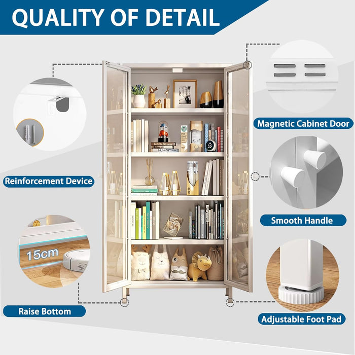 70" Tall Curio Display Cabinet Bookcase, Metal Storage Cabinet with 2 Doors & 4 Adjustable Shelves, Modern Floor Utility Locker Cabinet for Office, Living Room, Utility Room