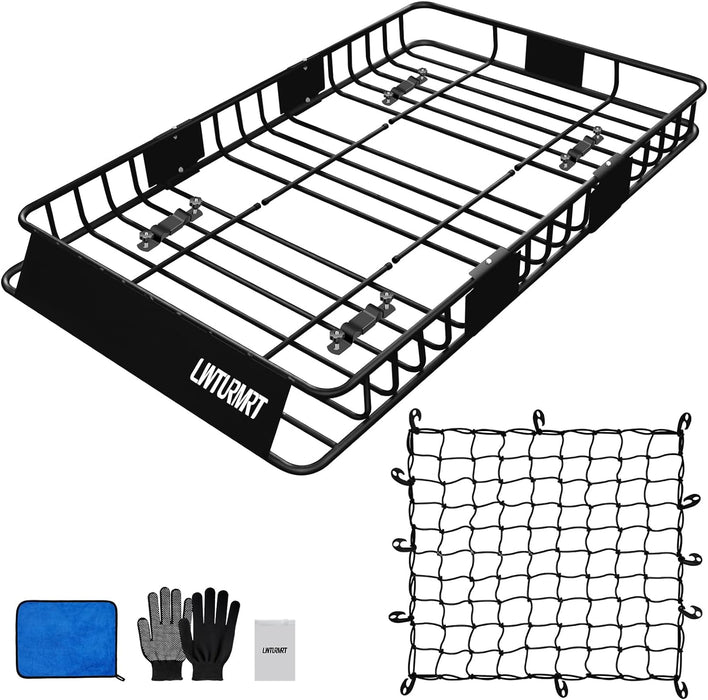 LWTURMRT 64 x 39 Inch Universal 300LB Heavy Duty Roof Rack Cargo with Cargo Net, Car Top Luggage Holder Carrier Basket for SUV,Truck or RV Camping Storage