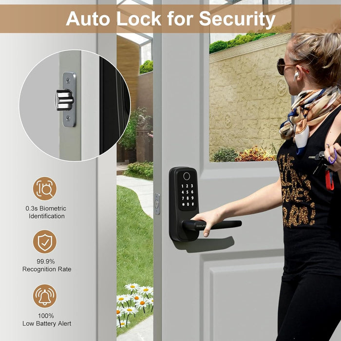 Smart Door Lock,5-in-1 Keyless Entry Door Lock with Handle, Keypad Door Lock Support WIFI & APP Control ,Biometric Fingerprint