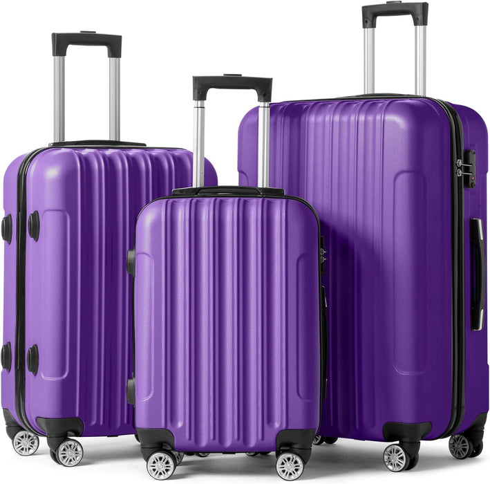 Karl home Luggage Set of 3 Hardside Carry on Suitcase Sets with Spinner Wheels & TSA lock, Portable Lightweight ABS Luggages for Travel, Business - Purple (20/24/28)