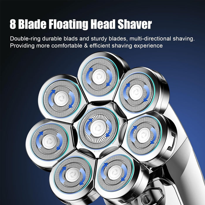 8D Floating Head Shavers for Bald Men,Waterproof Electric Razors for Wet&Dry Head,Face,Legs and Body Shaving,Portable Rechargeable Shaver Kit with Nose&Ear Hair Trimmer,90-Mins Use Time,Silver