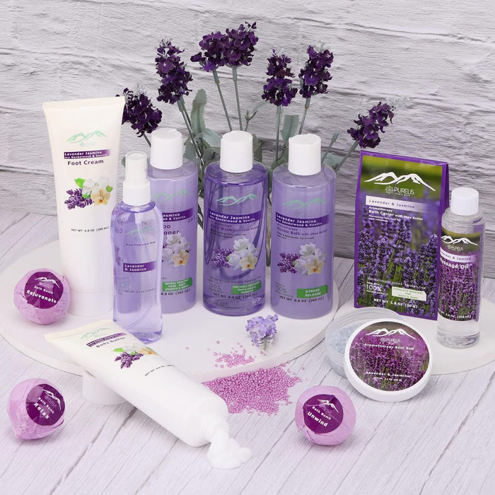 Bath Gift Baskets for Women. Purelis XL Lavender & Jasmine Bath Gifts for Her Spa Basket