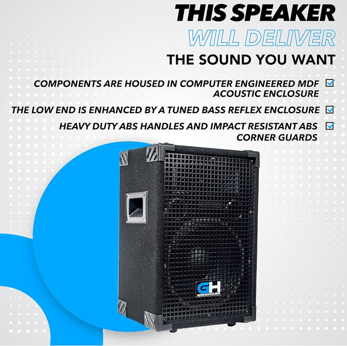 Grindhouse Speakers - GH10L-Pair - Pair of Passive 10 Inch 2-Way Loudspeaker Cabinet - 600 Watt each Full Range PA/DJ Band Live Sound Speaker