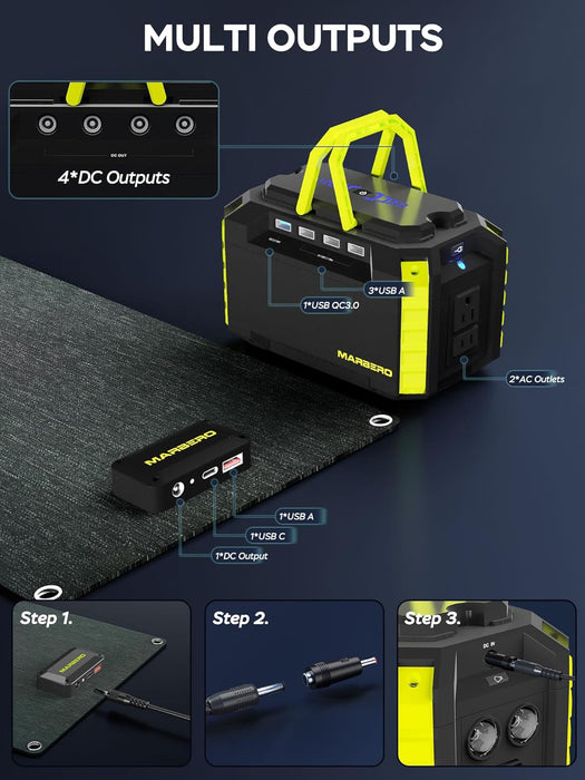 MARBERO Solar Generator 150W Peak Portable Power Station with Solar Panel Included Camping Power Supply 150Wh with Foldable Solar Panel 30W for Outdoor RV Fishing Emergency