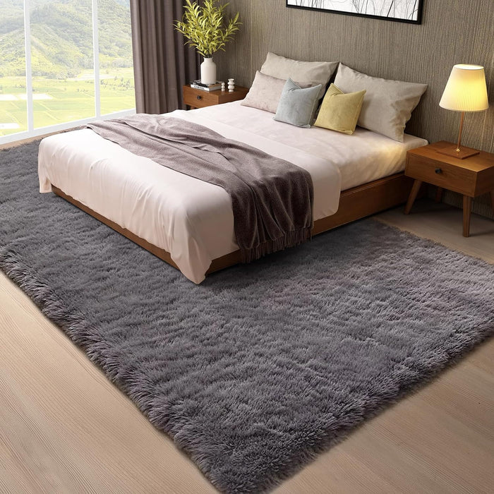 Ophanie Area Rugs for Bedroom Living Room, 4x6 Grey Fluffy Fuzzy Shag Shaggy Carpet Soft Plush Furry