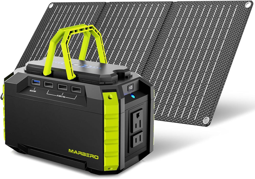 MARBERO Solar Generator 150W Peak Portable Power Station with Solar Panel Included Camping Power Supply 150Wh with Foldable Solar Panel 30W for Outdoor RV Fishing Emergency