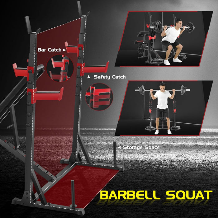 OPPSDECOR 900LBS Weight Bench Set with Squat Rack Preacher Curl Weight Bench with Leg Extension Bench Press Set Workout Bench for Home Gym Full Body Workout