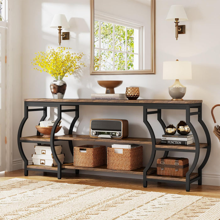 Tribesigns 63” Long Console Table, 3 Tier Entryway Table with Storage Shelves, Industrial Sofa Table Behind Couch, Entry Table for Hallway, Foyer, Living Room