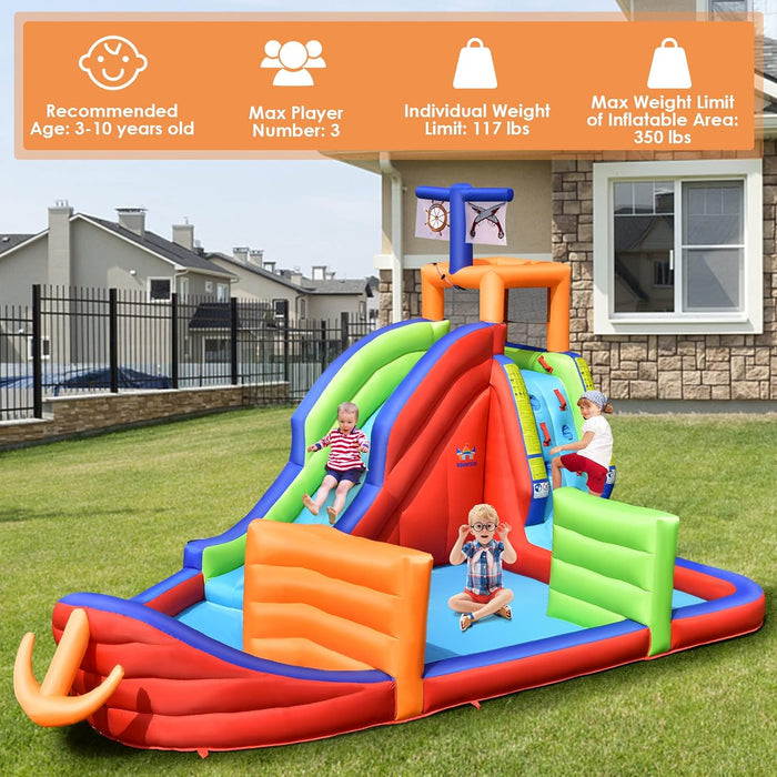 BOUNTECH Inflatable Water Slide, Pirate Ship Waterslide Park for Kids Backyard Fun w/735W Blower, Dart Game, Splash Pool, Blow up Water Slides Inflatables for Kids and Adults Birthday Party Gifts