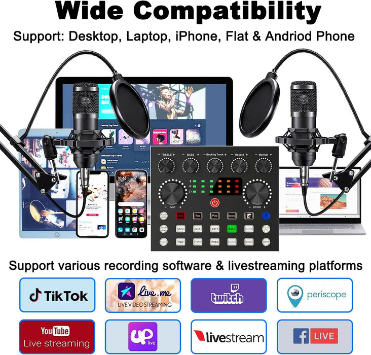 sktome Podcast Equipment Bundle for 2, V8s Voice Changer with BM-800 Podcast Microphone Bundle - Studio Condenser Microphone Perfect for Podcasting, Recording, Singing, Streaming and Gaming