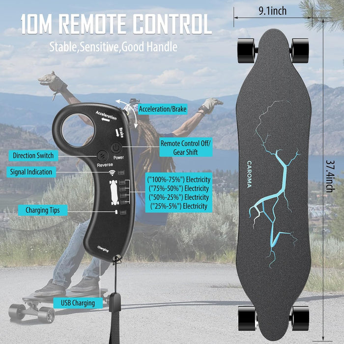 Caroma Electric Skateboards with Remote, 350W Powerful Brushless Motor, 12.4MPH Top Speed, 13 Miles Max Range, Various Speeds Adjustable, Electric Longboard for Adults & Teens, Suitable for Beginners