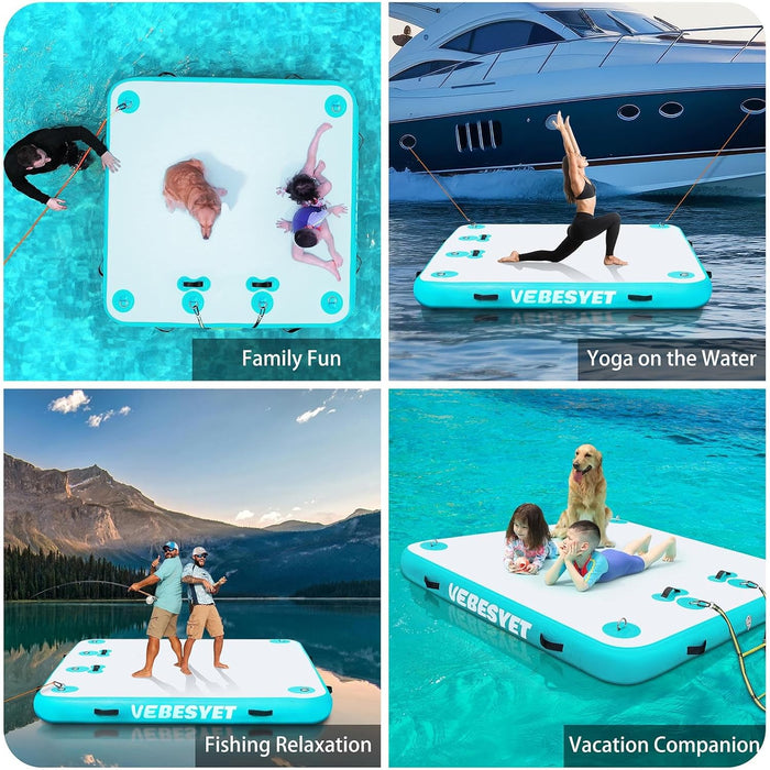 Inflatable Floating Dock Platform with Electric Pump, 6 Inch/8 Inch Thick Multi-Person Floating Island Raft for Beach Lake Boating Ocean