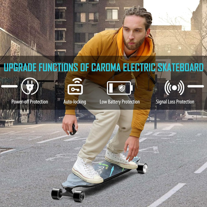 Caroma Electric Skateboards with Remote, 350W Powerful Brushless Motor, 12.4MPH Top Speed, 13 Miles Max Range, Various Speeds Adjustable, Electric Longboard for Adults & Teens, Suitable for Beginners