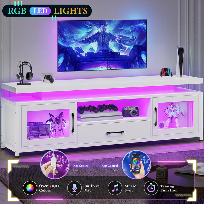 Itaar LED TV Stand for TVs up to 65 Inchs, Gaming Entertainment Center with Storage Drawer and 2 Doors, Media Console with Power Outlet, Ideal TV Consoles for Living Room, White