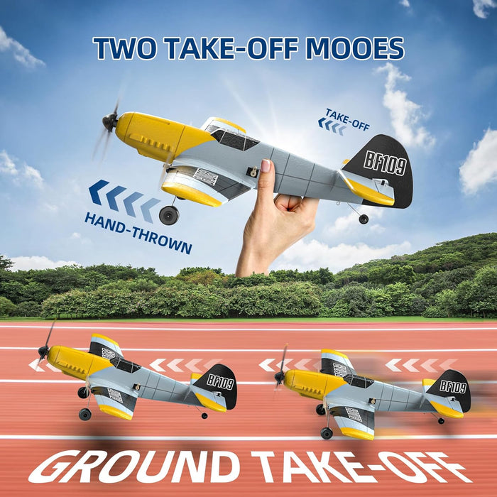 DEERC RC Plane 3 Channel BF-109 Remote Control Airplane Fighter Toys,2.4GHz 6-axis Gyro Stabilizer RTF Glider Aircraft Plane with 2 Batteries,Easy to Fly for Adults Kids Beginners Boys