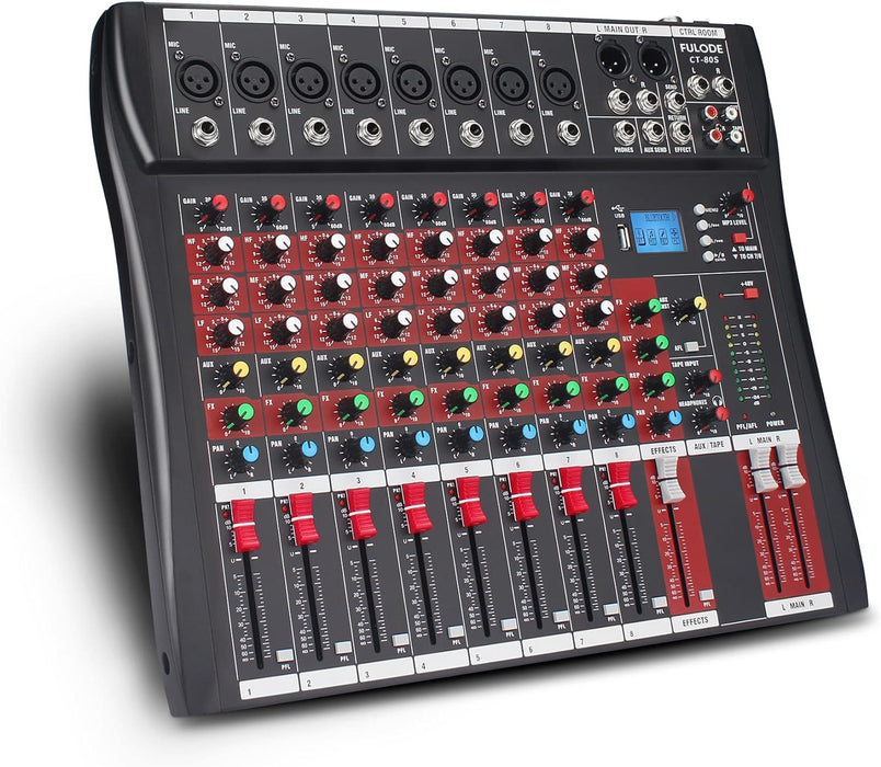 FULODE CT-80S Professional audio mixer 8 Channel with MP3 Player+Bluetooth U disk 48V Phantom Power Source USB recording