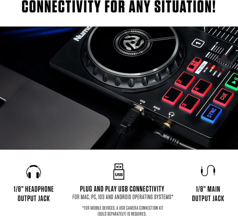 Numark Party Mix II - DJ Controller with Party Lights, DJ Set with 2 Decks, DJ Mixer, Audio Interface and USB Connectivity + Serato DJ Lite