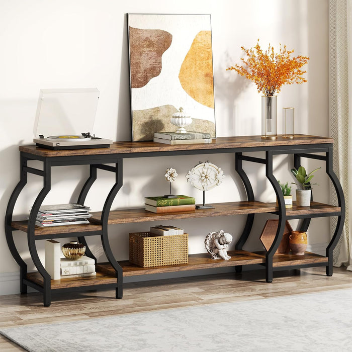 Tribesigns 63” Long Console Table, 3 Tier Entryway Table with Storage Shelves, Industrial Sofa Table Behind Couch, Entry Table for Hallway, Foyer, Living Room