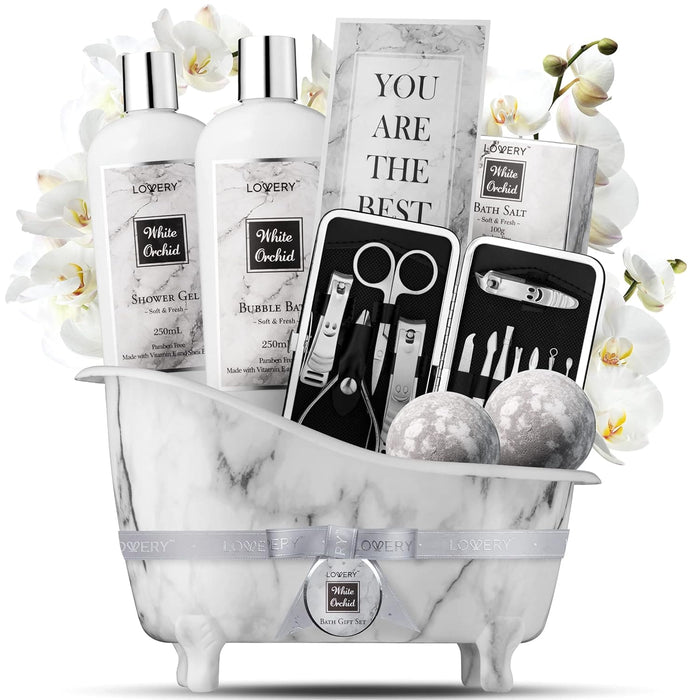 Valentine Spa Gifts for Women, Bath and Body Gift Set, White Orchid Self Care Gift Basket for Women Men Girlfriend