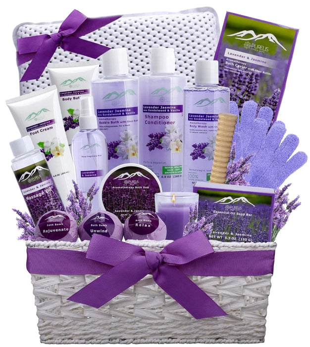 Bath Gift Baskets for Women. Purelis XL Lavender & Jasmine Bath Gifts for Her Spa Basket