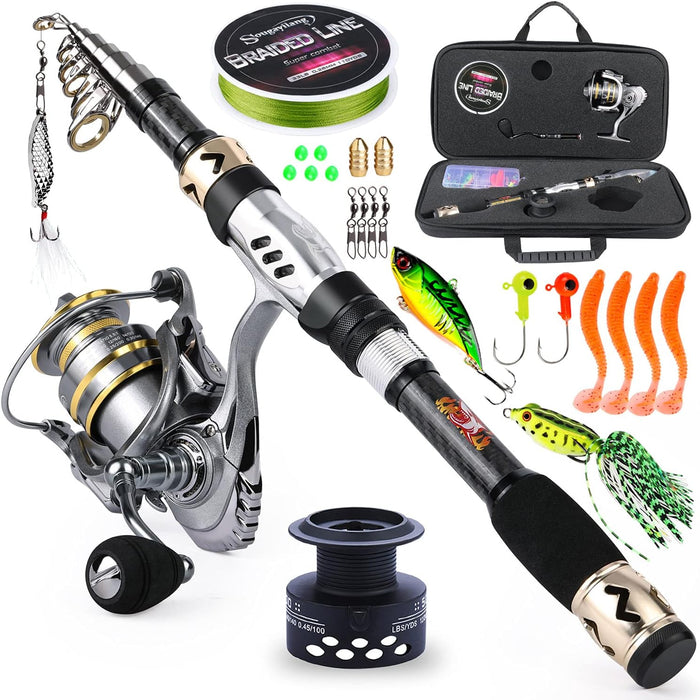 Sougayilang Telescopic Fishing Pole with Spinning Reel Portable Fishing Rod Reel Combos