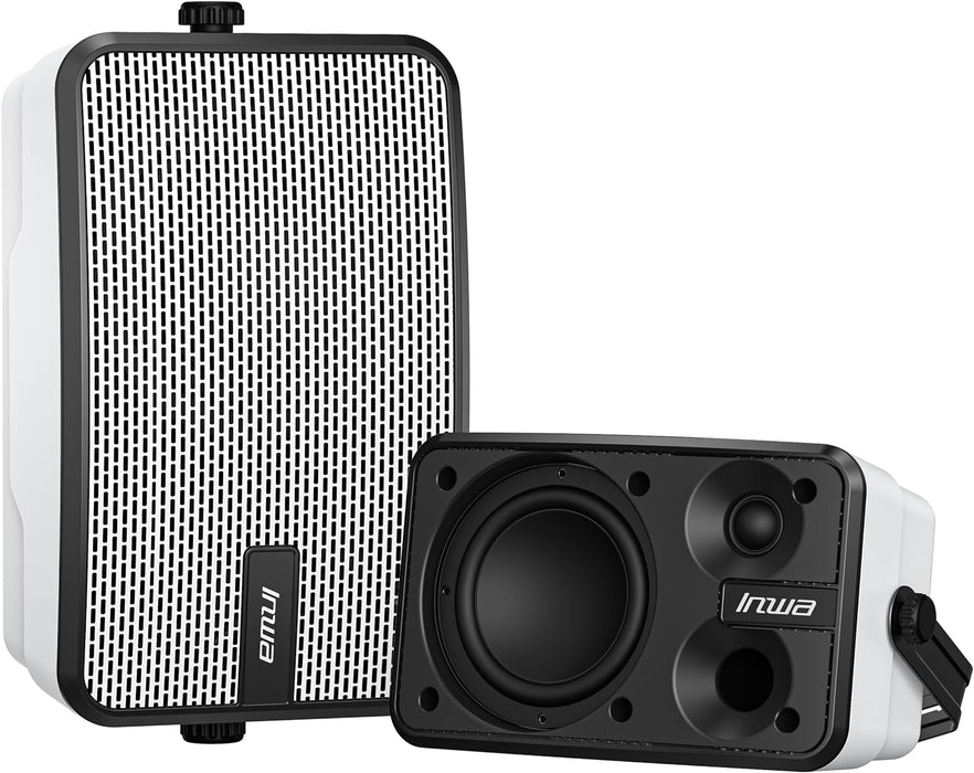 Inwa Outdoor Bluetooth Speakers, IPX5 Waterproof 400W Wall Mount Speaker, Powerful Bass Indoor/Outdoor Sound System, Wireless Sync Up to 100 Speakers, Suitable for Patio/Porch/Gazebo/Garage(Pair)